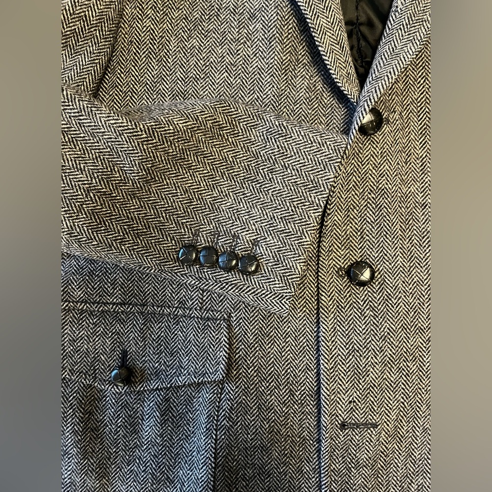 Men's Lands' End Canvas Gray Herringbone Tweed Wool Sport Coat Blazer Size: 44 - Picture 3 of 8